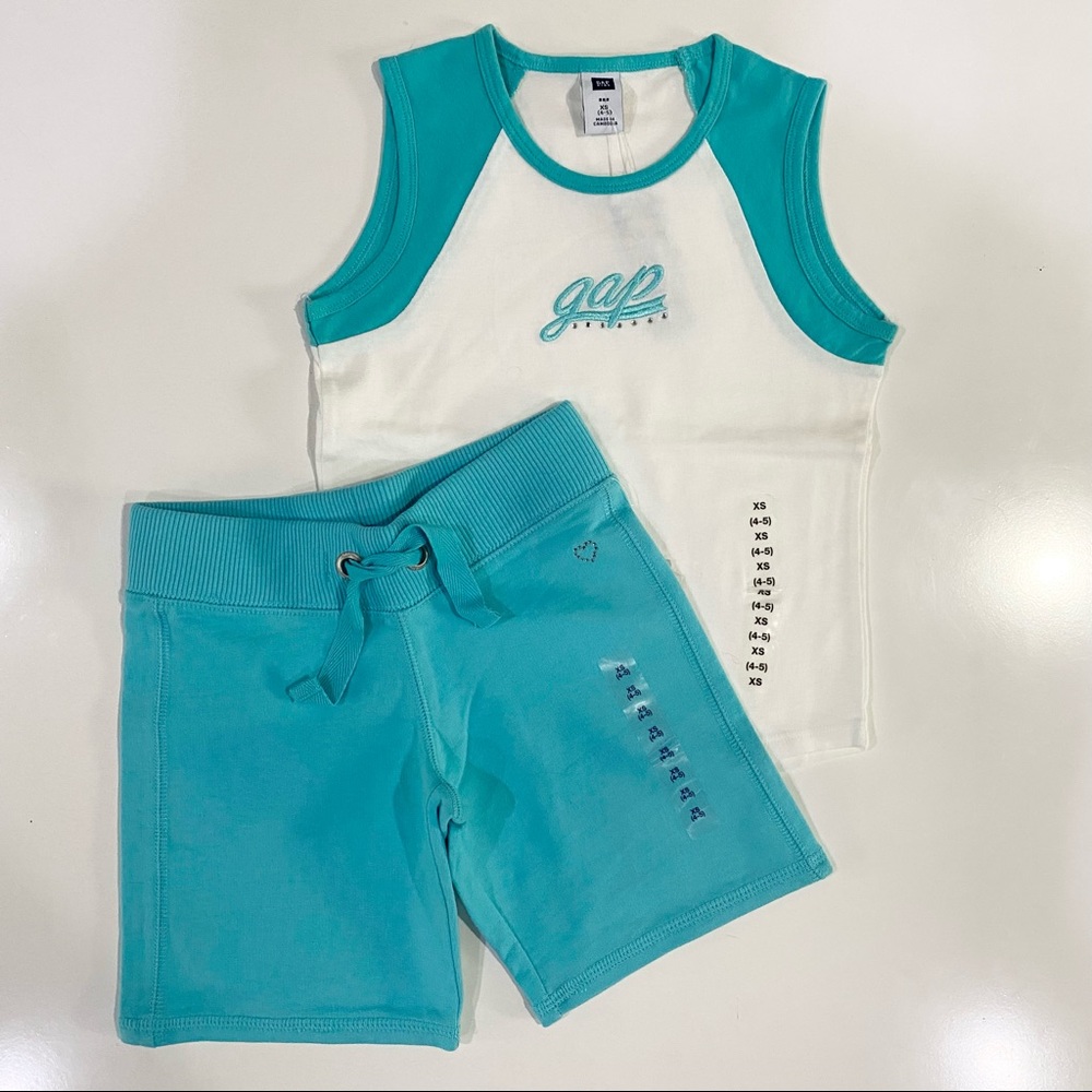 NWT Girls Gap Sz XS 4-5 Tank Top Teal Shorts Bundle Outfit Set Spring Summer NEW